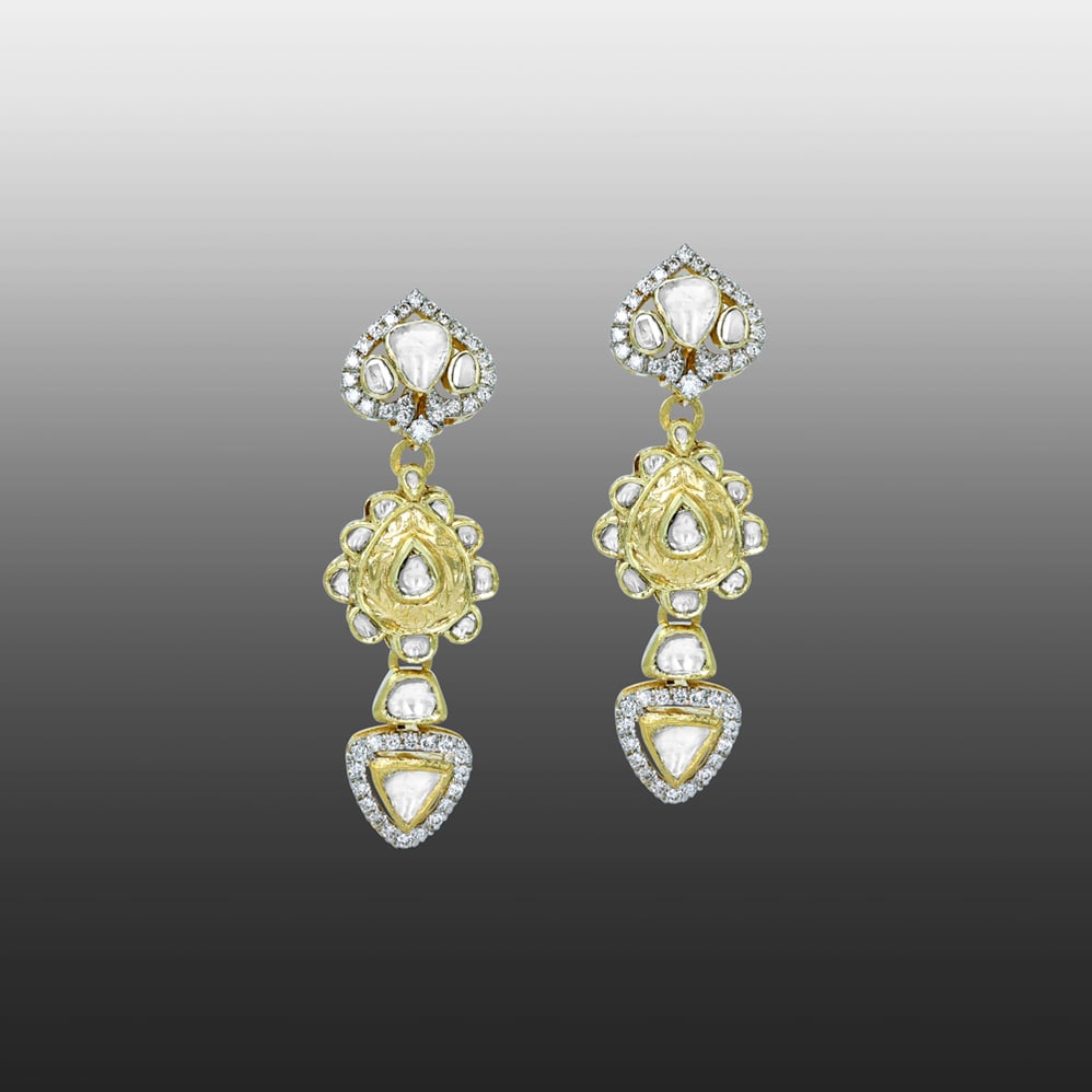 Fusion Polki Earrings with Floral and Geometric Design